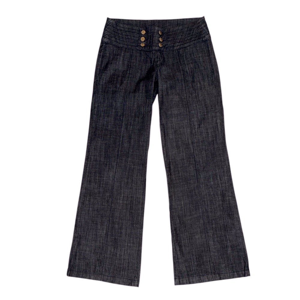 Gold Buttons Wide-Leg Denim Pants
